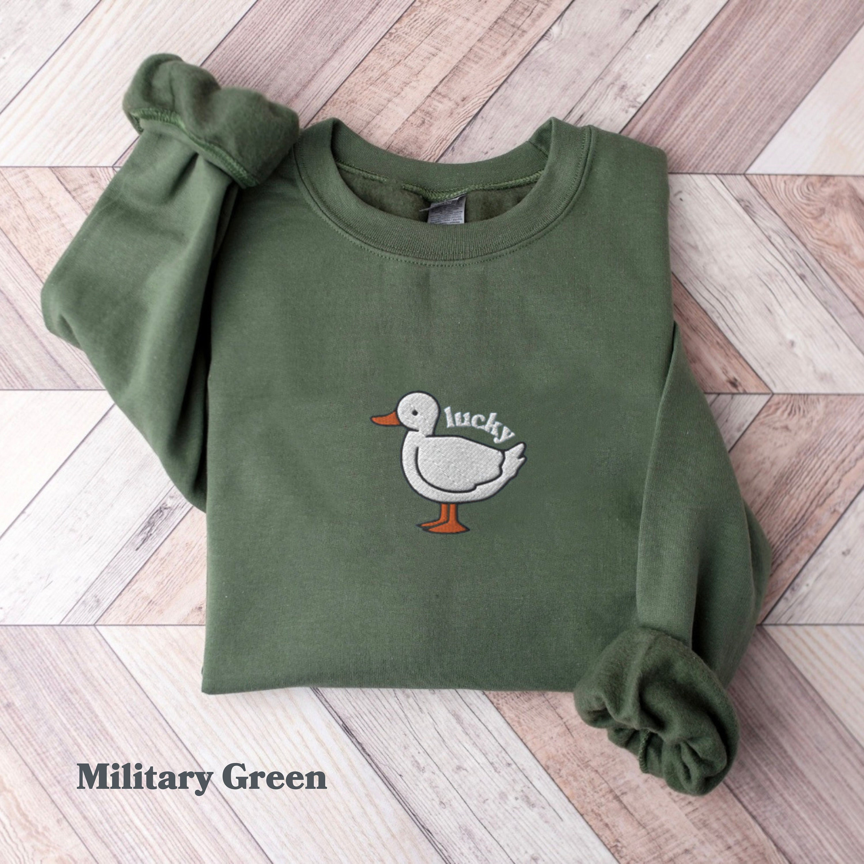 Embroidered Lucky Duck Sweatshirt, Embroidered Duck Sweatshirt