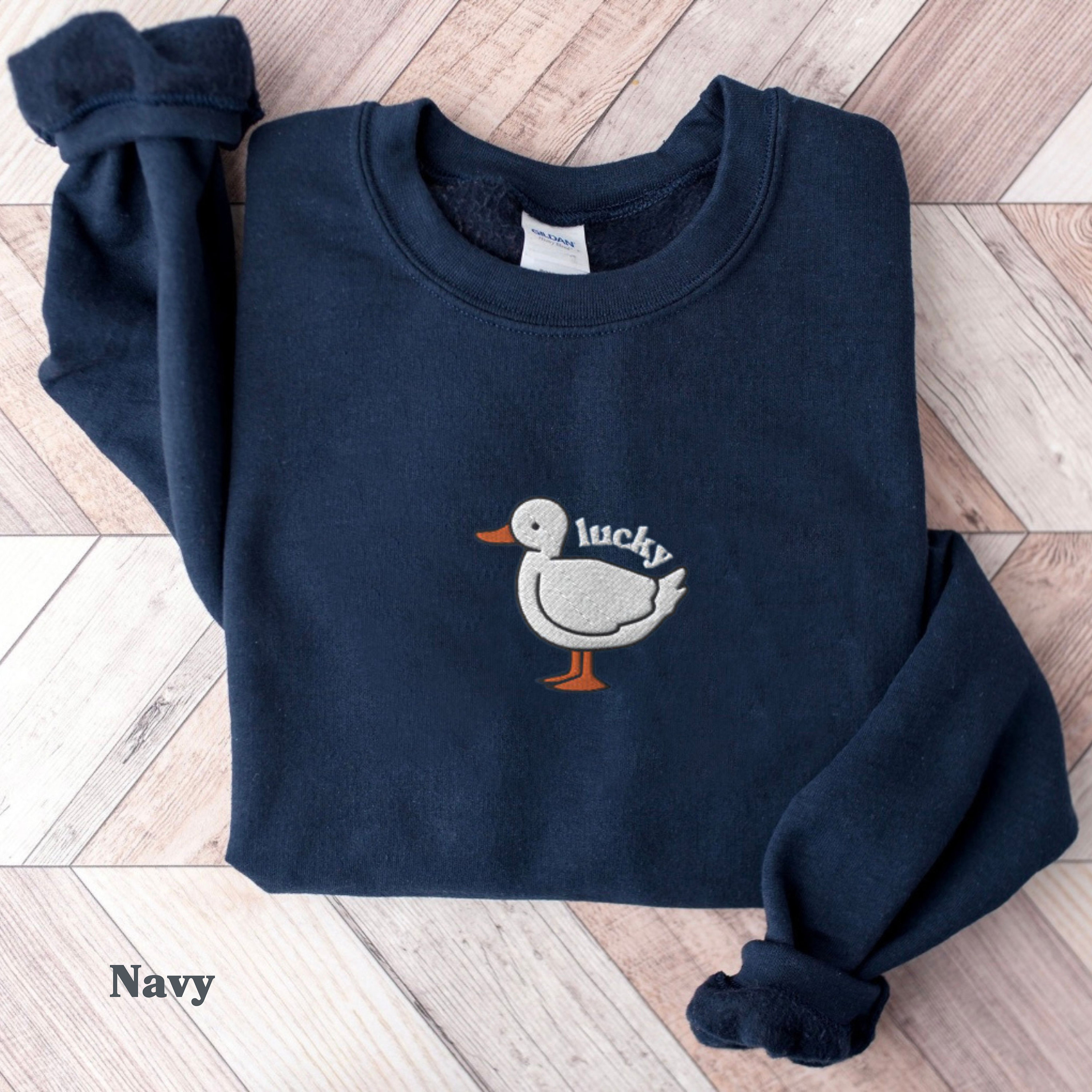 Embroidered Lucky Duck Sweatshirt, Embroidered Duck Sweatshirt