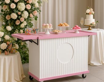 Custom Snack and Pancake Cart – Foldable Wooden Candy Bar, Coffee and Event Station – Mobile Display with Wheels 48x24x36