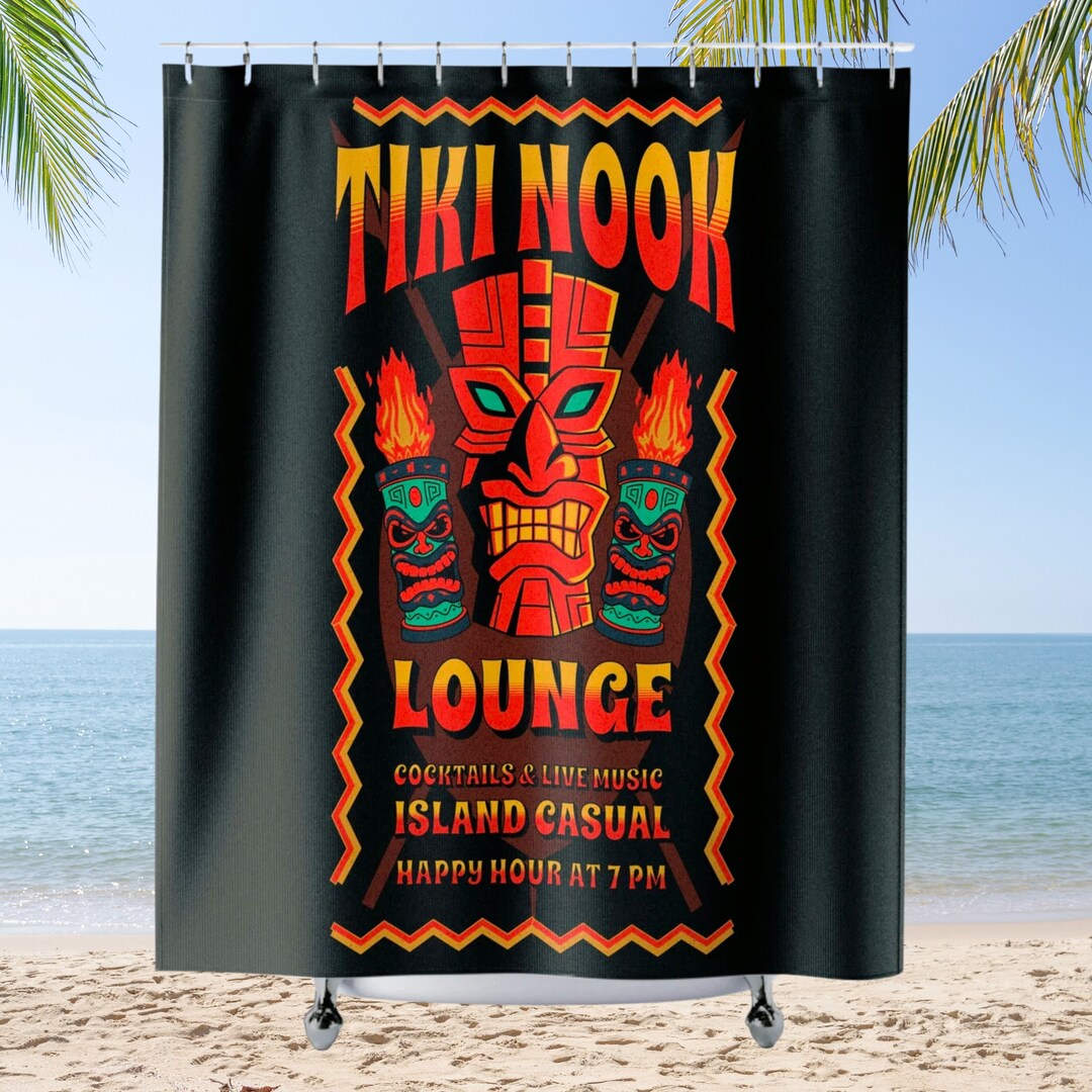 The Tiki Nook Lounge Shower Curtain, Tiki Bar Decor, Tiki Gods, Tiki
