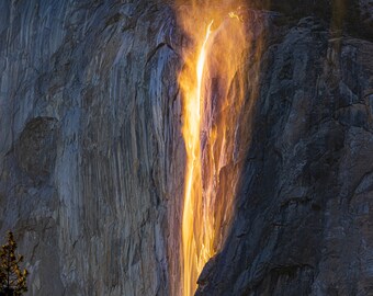 Yosemite Firefall Photo, Waterfall Print Wall Art, Horsetail Falls Glowing California Sunset Photo Print, El Capitan National Park Print