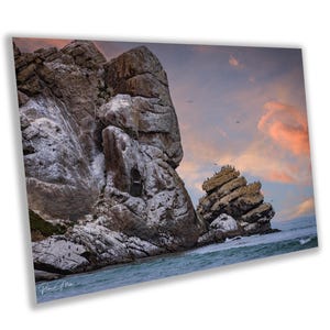 Morro Rock Wall Art |  California Coastal Canvas Wall Art | Pacific Ocean Scenic Landscape | home art, wall decor | paper, acrylic, metal