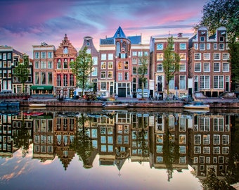 Amsterdam's Iconic Herengracht Canal: Sunrise Landscape Print/Canvas/Acrylic/Metal | Home Office Wall decor