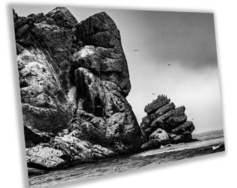 Morro Rock Photography Print: Black and White California Coast Wall Art