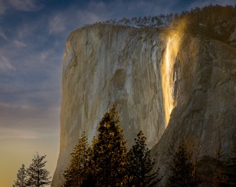 Yosemite Firefall Photo, Waterfall Print Wall Art, Horsetail Falls Glowing California Sunset Photo Print, El Capitan, National Park Print