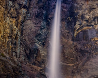 Yosemite Bridalveil Falls Winter, Waterfall Print Wall Art, Glowing California Sunset Photo Print, National Park Print | Home, Office Decor