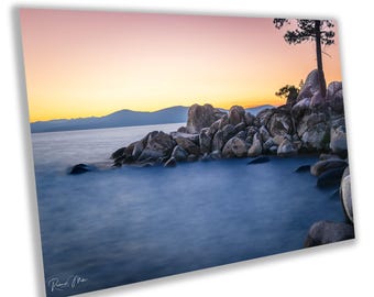 Lake Tahoe-zonsondergangfotografie: canvasafdruk Secret Cove Fine Art