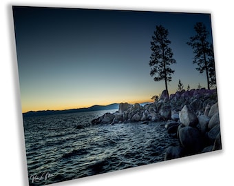 Lake Tahoe-zonsondergangfotografie: canvas muurkunst geheime baai