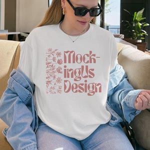 Gildan 5000 White T-Shirt Mockup | G5000 White Tee Pinterest Aesthetic Trendy Lifestyle Model