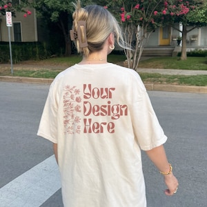 Comfort Colors C1717 Ivory Mockup | Back of Tshirt Mockup Oversized 1717 | Streetwear Outdoor Lifestyle Aesthetic | Real Model Mock