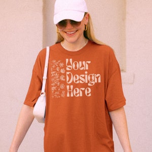 Gildan 5000 Texas Orange Shirt Mockup, Front of Tshirt, Oversized T-Shirt Mock, Streetwear Mockups, Texas Orange Mock up, Outdoor Lifestyle