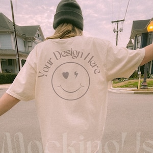 Comfort Colors C1717 Ivory Mockup, Back of Tshirt Mockup Oversized 1717, Outdoor Lifestyle VSCO Aesthetic, Model Mock in Grunge Streetwear