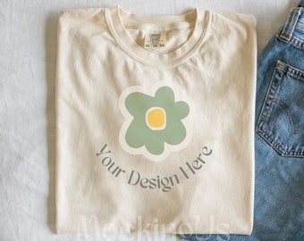 Ivory Comfort Colors C1717 Mockup Flat Lay, Ivory Tshirt Mock-up, Folded Shirt Mock, Minimalist Comfort Colors Mocks, Front of Shirt