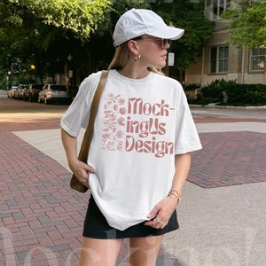 White T Shirt Mockup Real Model, Comfort Colors C1717 White Mock Up, Front of White 1717 Tshirt, Streetwear Mock-up Outdoor Lifestyle Mock