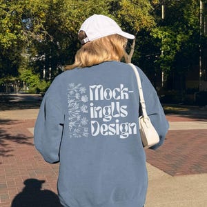 Blue Jean 1466 Mockup | Comfort Colors C1466 Blue Jean Back | Oversized Blue Crewneck Sweatshirt | Outdoor Lifestyle Streetwear Mock Ups
