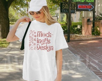White Tshirt Mockup: Real Gildan 5000 Oversized T Shirt, Outdoor Lifestyle, Y2K Mock