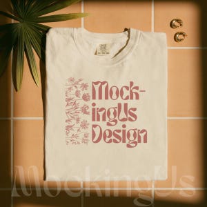 Ivory Comfort Colors C1717 Mockup Flat Lay, Ivory Tshirt Mock-up, Beige Folded Shirt Mock, Minimalist 1717 Mocks, Trendy Aesthetic Flatlay
