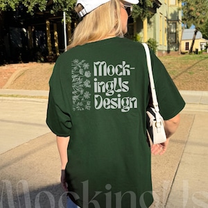 Koszulka Gildan 5000 Forest Green z tyłu | Modny styl uliczny | Modne imitacje stylu outdoorowego