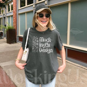 Comfort Colors Graphite Mockup | Front of 1717 | Graphite T Shirt Mock-up | Outdoor Lifestyle | Real Model Mock | Streetwear Aesthetic Shirt