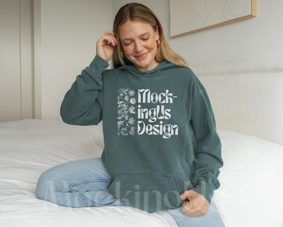 Comfort Colors Blue Spruce Mockup, C1567 Blue Spruce Hoodie Mock-up, Blue  Spruce 1567 Hooded Sweatshirt, Real Model Lifestyle Mock Simple
