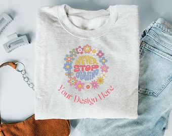 Ash Gildan 18000 Mockup Flat Lay, Ash Grey Mock-up, Folded Sweatshirt Mock, Minimalist Gildan, Front of Crewneck, Pullover Flatlays Cute