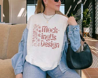 White Tshirt Mockup | Comfort Colors 1717 Mock-up | Front of Shirt | Streetwear Aesthetic Mock | White C1717 Lifestyle Mock | Y2K Model Mock