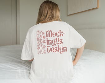 White Tshirt Back Mockup, Comfort Colors C1717 White Tee, Oversized White Shirt Trendy Aesthetic, Simple Professional Mock Up Real Model