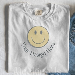 White Comfort Colors C1717 Mockup Flat Lay, White Tshirt Mock-up, Folded Shirt Mock, Minimalist Comfort Colors Mocks, Front of Shirt