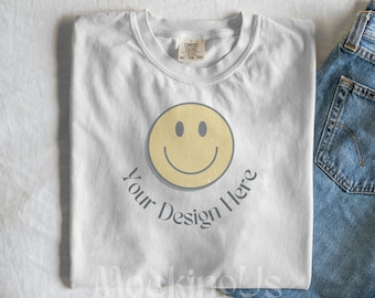 White Comfort Colors C1717 Mockup Flat Lay, White Tshirt Mock-up, Folded Shirt Mock, Minimalist Comfort Colors Mocks, Front of Shirt