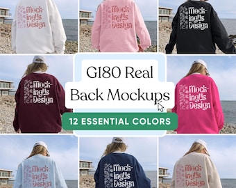Gildan 18000 Back Mockup Bundle: Real Person, Beach Outdoor Lifestyle Mocks, Bundled Back G180