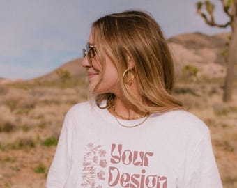 Bella + Canvas 3001 Mockup White Real Person BC3001 Oversized Western Boho