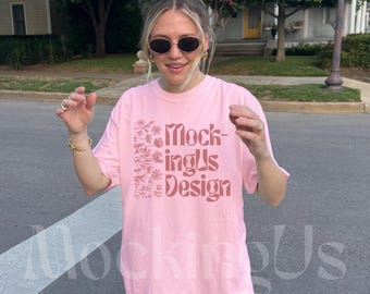 Comfort Colors Blossom 1717 Mockup, Pink TShirt Mock up Real, Oversized Tshirt Outdoor Street Style Mocks