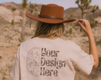 Sand Gildan 5000 Back Mockup Desert Boho Cowboy Aesthetic Outdoor Lifestyle Real Model
