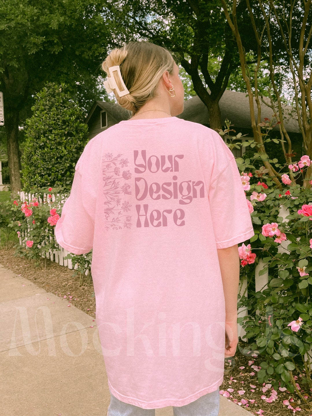 Comfort Colors Blossom Shirt C1717 Blossom Mockup Oversized Mock Pink