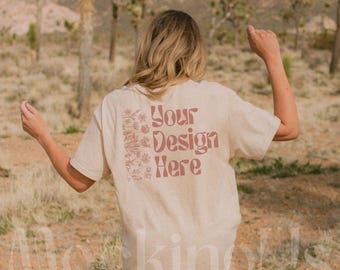 Comfort Colors 1717 Ivory Shirt Mockup Back View Western Boho Outdoor Lifestyle Trendy Tee