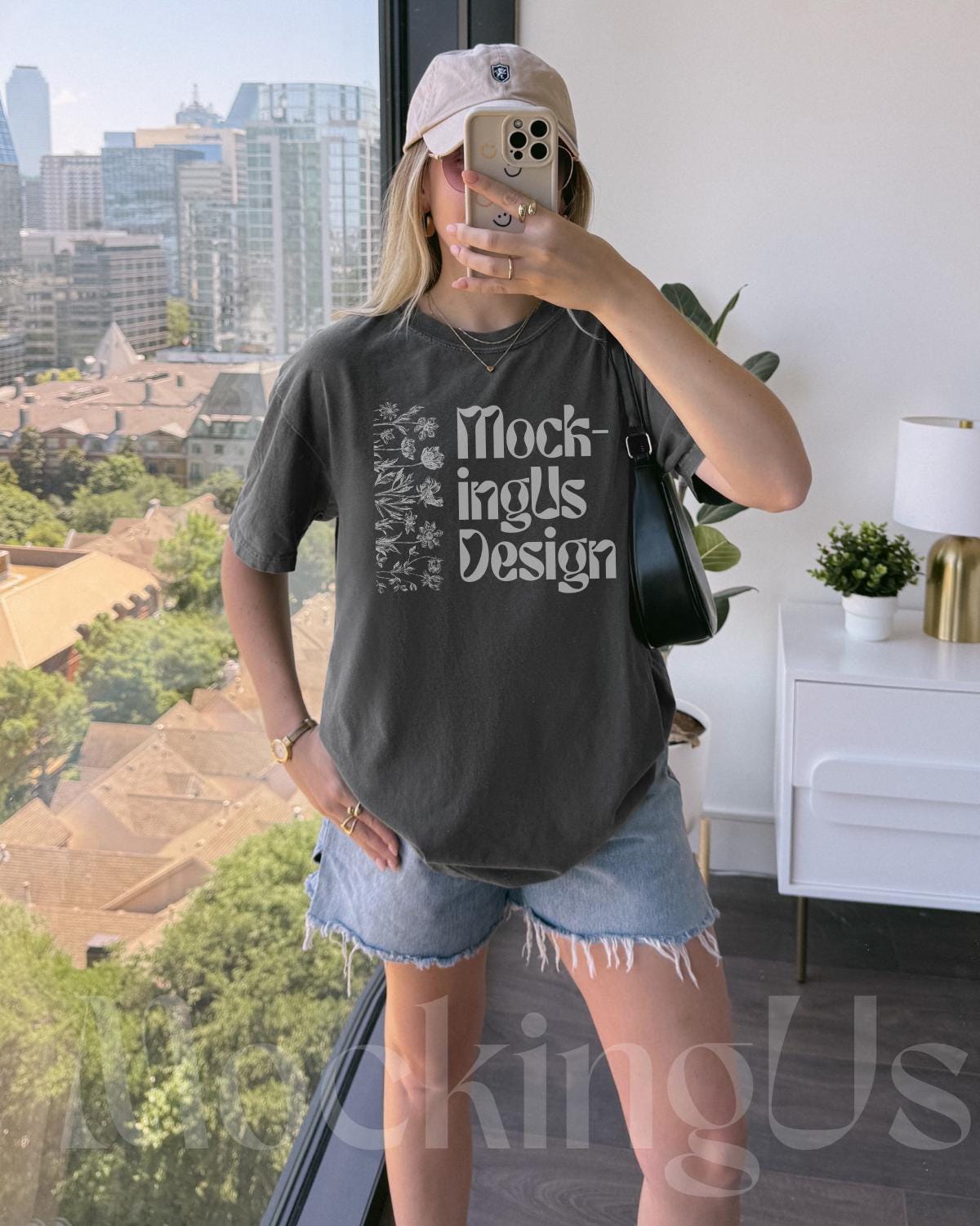Comfort Colors C1717 Pepper Mockup, Pepper T-Shirt Mock-up, Front of 1717 Streetwear Lifestyle Mock-up, Soft Girl Mock Up C1717 Real Model