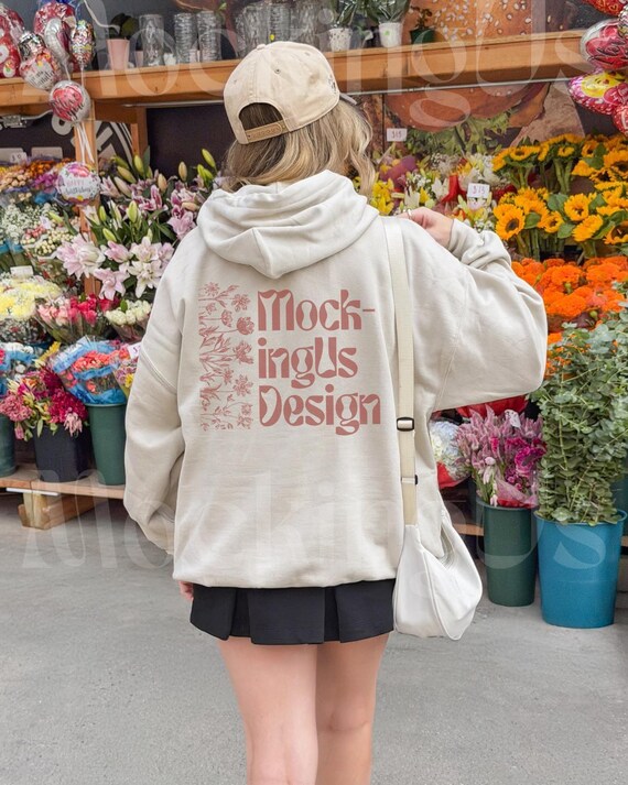 Sand Hoodie Back Mockup Outdoor, Gildan 18500 Sand Mockup Real, G18500 Back Lifestyle Mock, Beige Hoodie Mockup Streetwear Pinterest Mock Up
