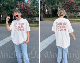 Front & Back Comfort Colors C1717 Mockups, White Tshirt Mockup Bundle, Oversized 1717 Mock, Y2K Mock-up, Outdoor Lifestyle Bundle, 40% OFF