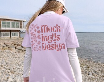 Comfort Colors 1717 Orchid Back Mockup Streetwear Coastal Outdoor Real Model C1717