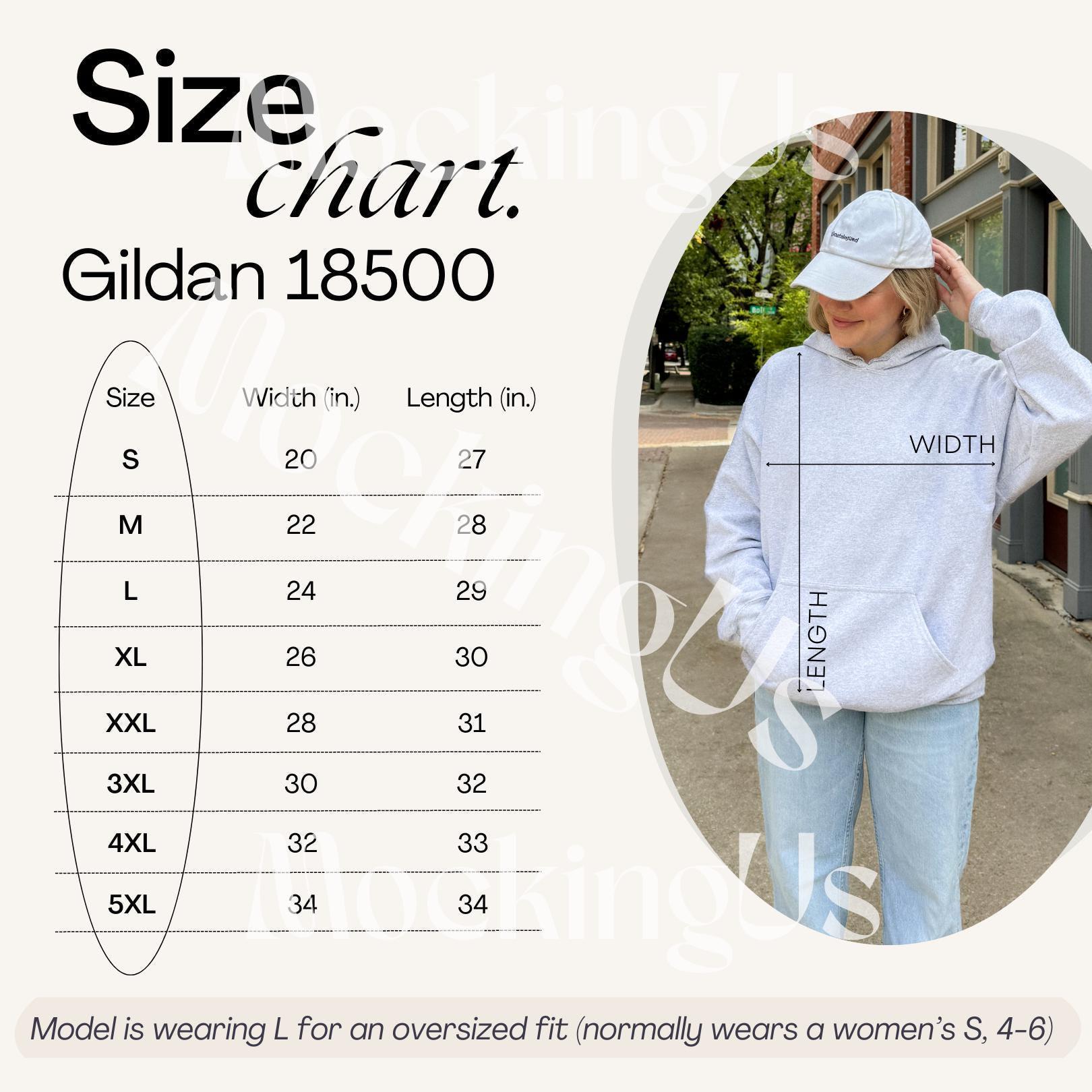 Gildan 18500 S to 5XL Size Chart | Oversized Hoodie Size Chart