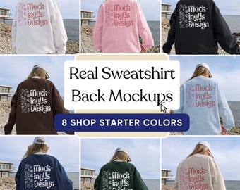 Gildan 18000 Back Mockups Bundle Real Person Oversized G180 Sweatshirt Outdoor Lifestyle