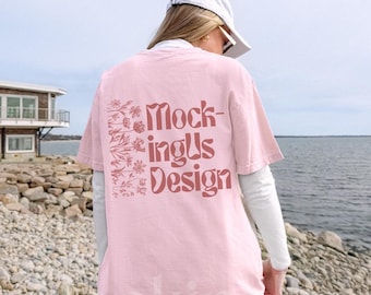 Comfort Colors 1717 Blossom Back Mockup Streetwear Coastal Outdoor Real Model C1717 Pink
