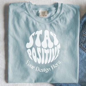Chambray Comfort Colors C1717 Mockup Flat Lay, Blue Tshirt Mock-up, Folded Shirt Mock, Minimalist Comfort Colors Mockups, Cute Flatlay Mocks