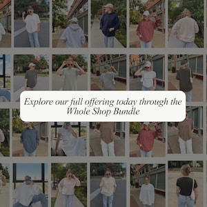 The image is a collage of various people in different outfits, with a central message encouraging exploration of the full offering at the Whole Shop Bundle.