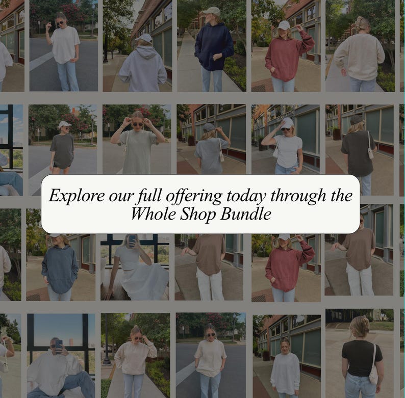 The image is a collage of various people in different outfits, with a central message encouraging exploration of the full offering at the Whole Shop Bundle.