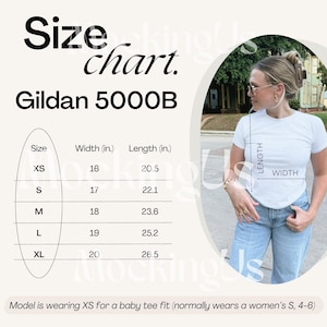 Gildan 5000B Size Chart Real Model | Baby Tee Sizing Guide Crop Top