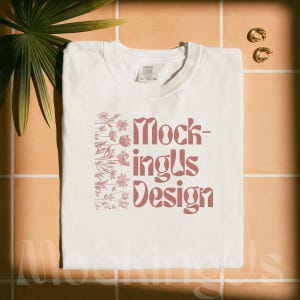 White Comfort Colors C1717 Mockup Flat Lay, White Tshirt Mock-up, Folded Shirt Mock, Minimalist 1717 Mocks, Trendy Aesthetic Flatlay