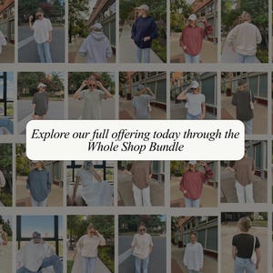 The image is a collage of various people in different outfits, with a central message encouraging exploration of the full offering at the Whole Shop Bundle.