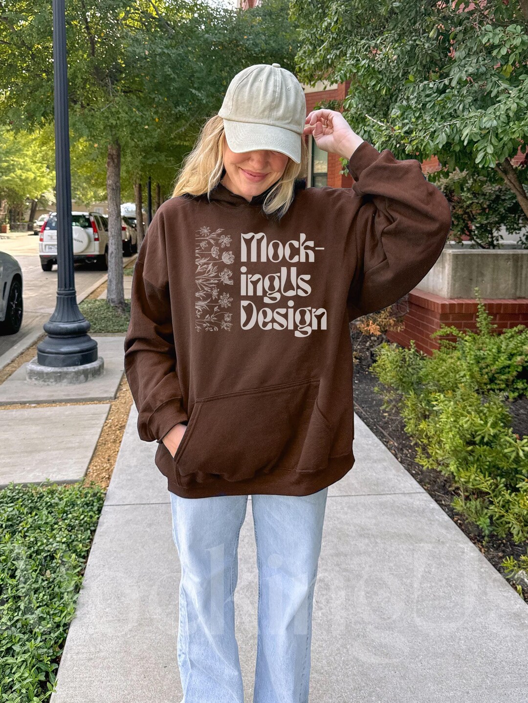 Gildan 18500 Dark Chocolate Mockup, Front of Hoodie Dark Chocolate