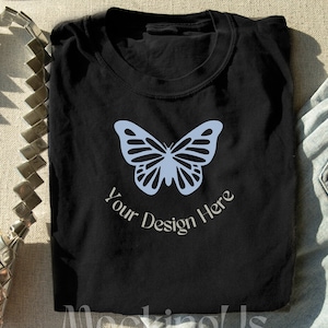 Black Comfort Colors C1717 Mockup Flat Lay, Black Tshirt Mock-up, Folded Shirt Mock, Minimalist Comfort Colors Mocks, Front of Shirt Flatla